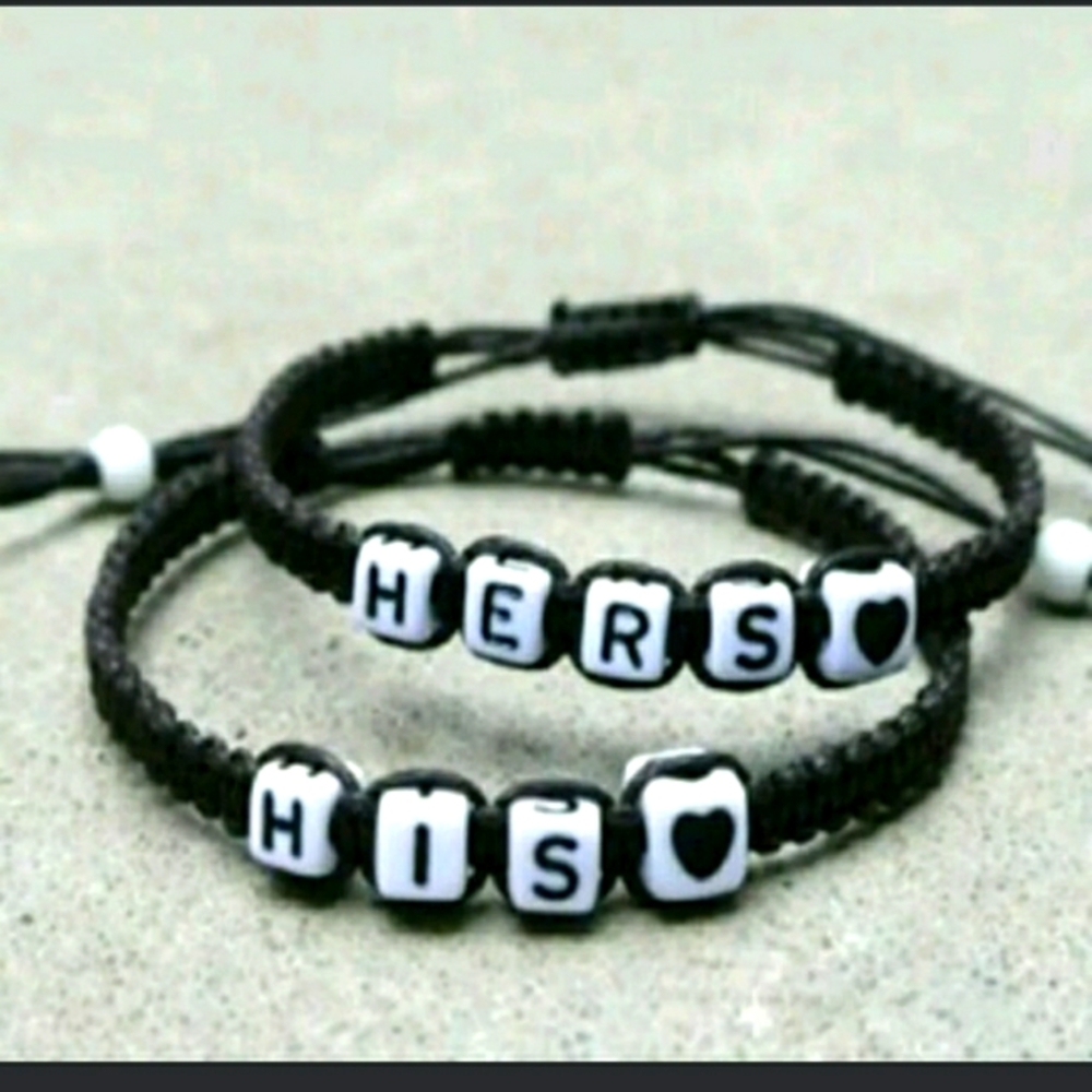 1 set of 2 Black bracelets his hers 5.5 inches to 9 diameter in adjustable